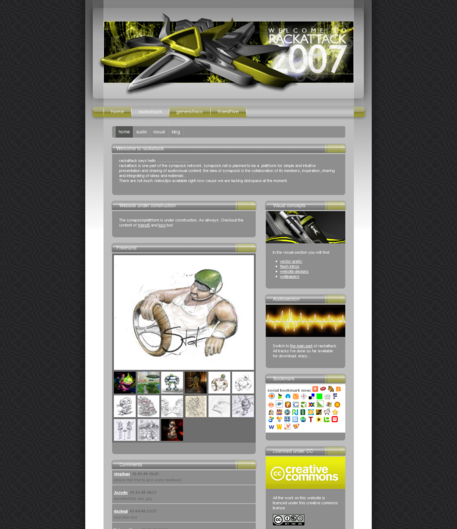welcome page of artist rackattack