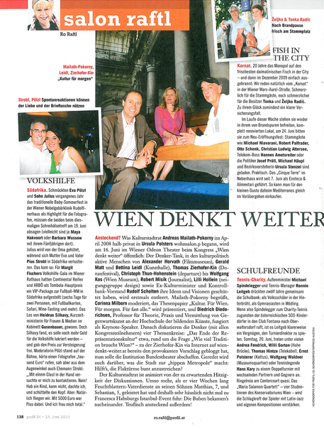 Artikel über Wien denkt weiter in der Zeitschrift Profil, Ausgabe 24/2010